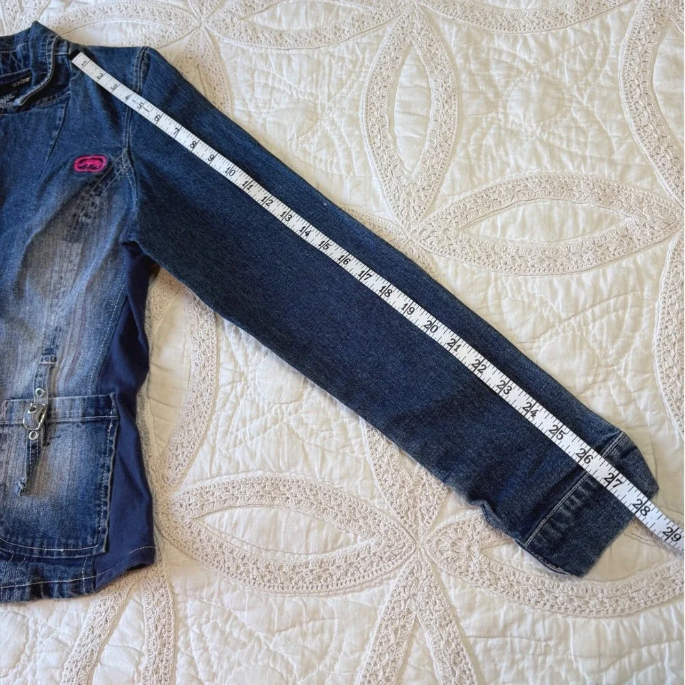 Ecko Red Cyber Y2K Grunge Retro Denim Blazer Blue Pink 2000s Streetwear Large